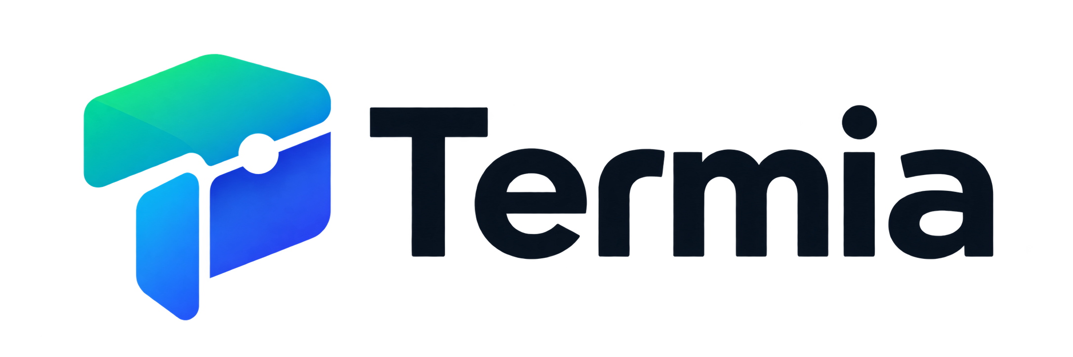 청록·파랑 심볼과 짙은 남색 Termia 워드마크